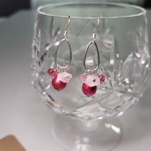 NWT Loot & Love Handmade Sterling Silver Earrings Pearl Crystal Rose Qua…